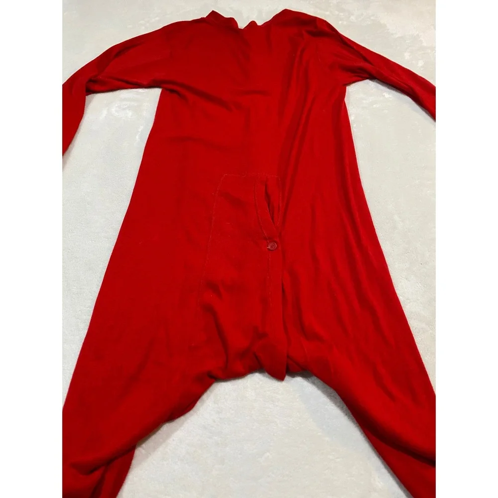 Vintage Mens Red Union Suit Long John One Piece Thermal Pajamas Ribbed Knit